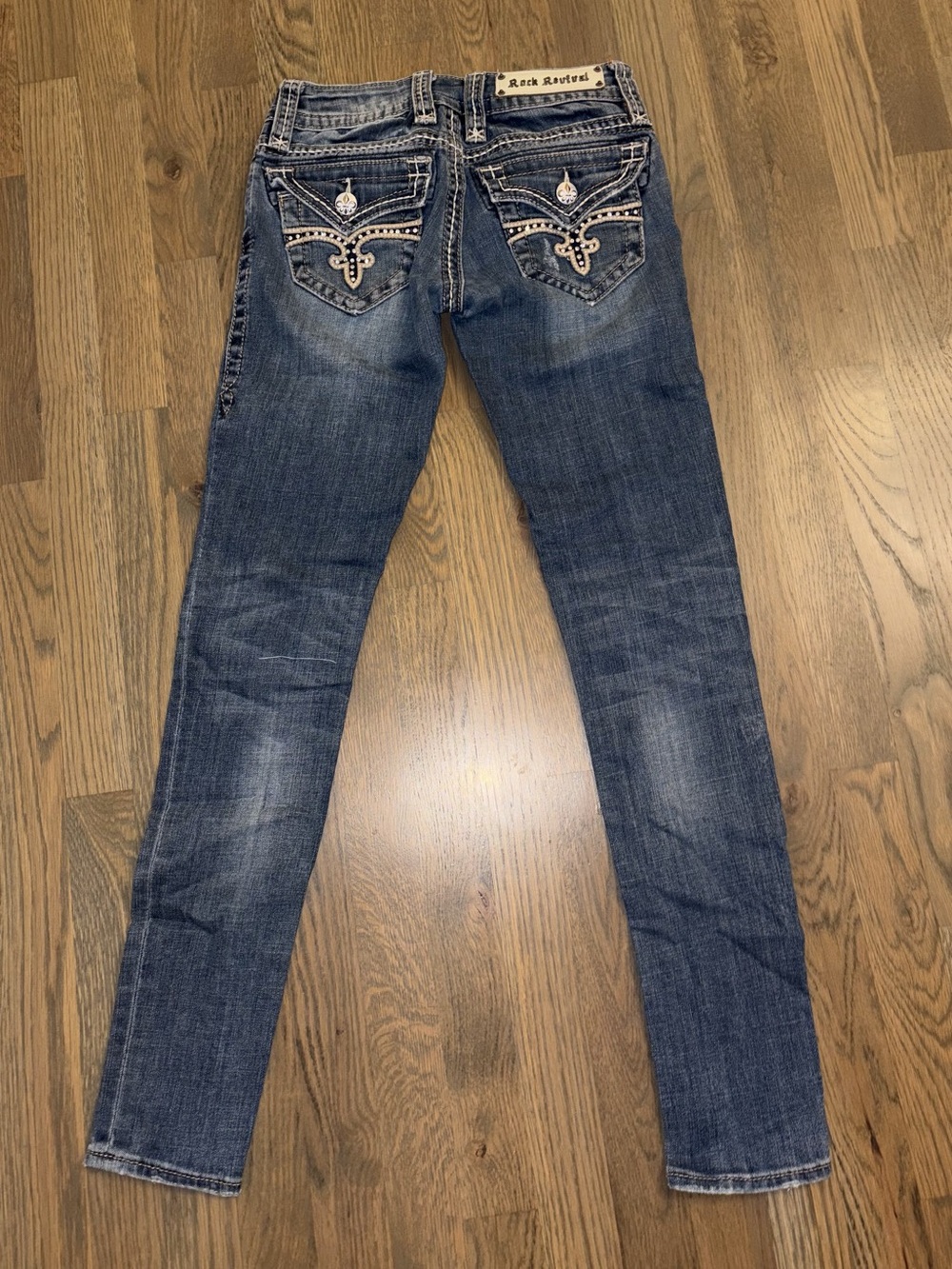 Rock Revival Noelle Skinny Jeans Sz 25 Distressed Embroidered Flap Pocket RJ816